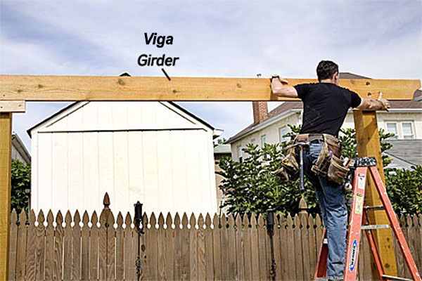 Construcción de una pérgola de madera - vigas maestras